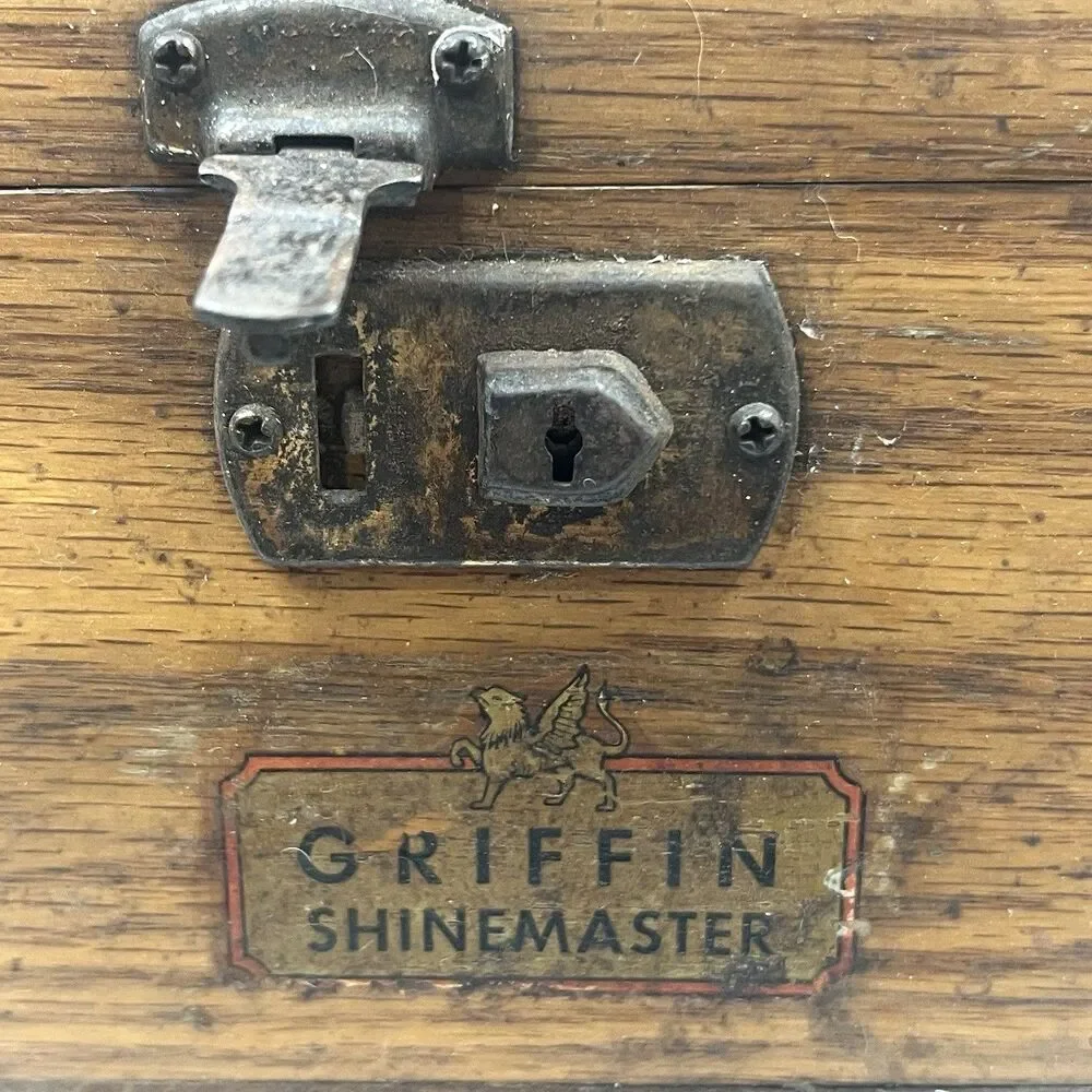 Shoe Shine Box Kit Vintage Griffin Shinemaster Wooden Footrest Polish Brushes